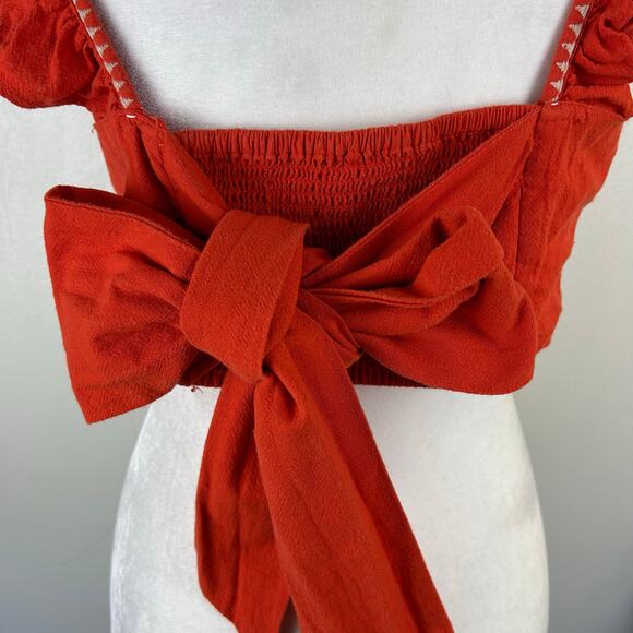 Free People Orange Sria Crop Top Size 10 Tie Back Sleeveless Festival Boho - Picture 5 of 6